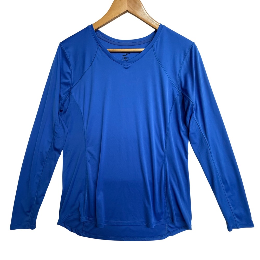 Brooks Womens L Blue Long Sleeve Running Shirt Athletic Mesh Performance Top